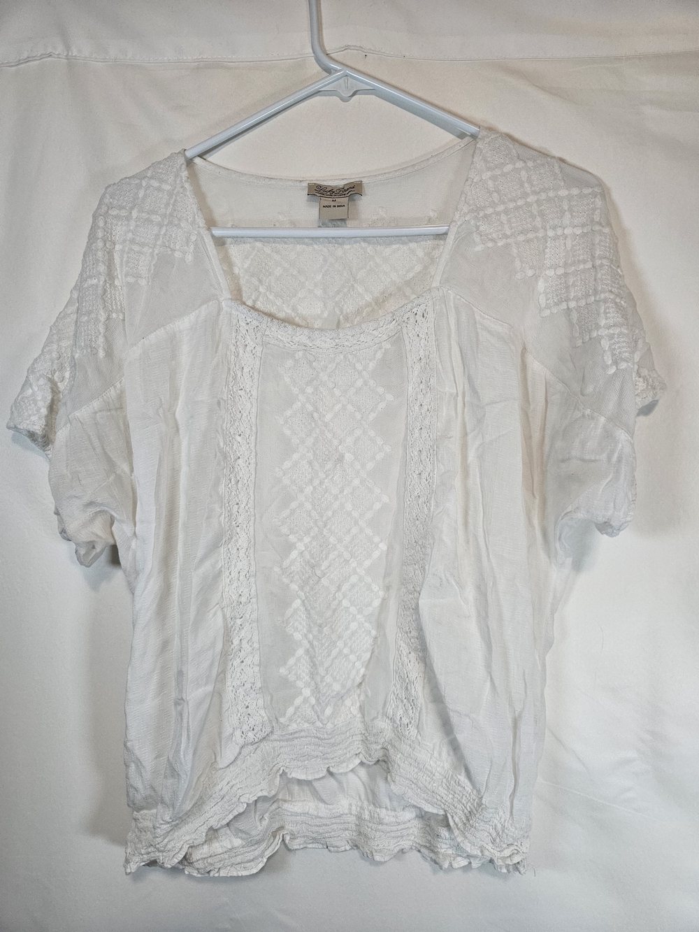 Lucky Brand White Embroidered Boho Top